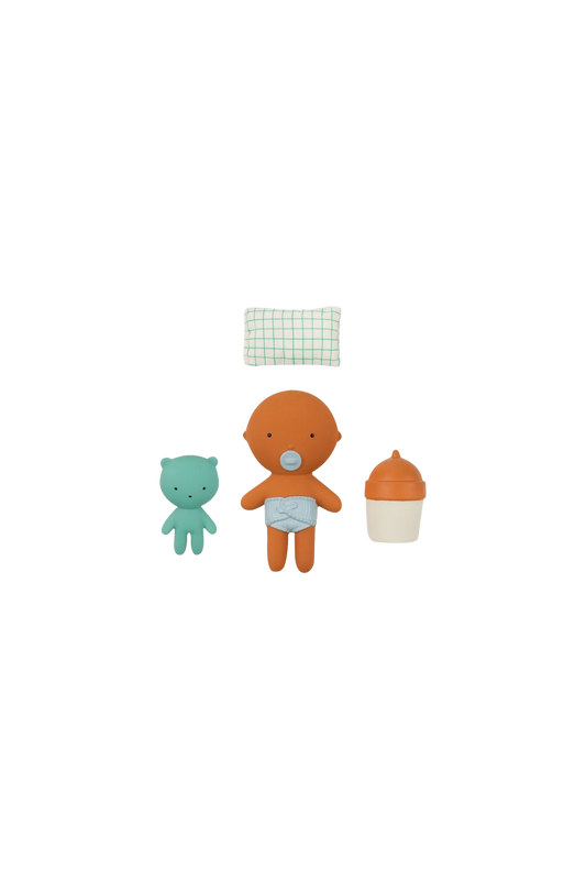 Pocket speelset met babypopje en beertje | Gommu