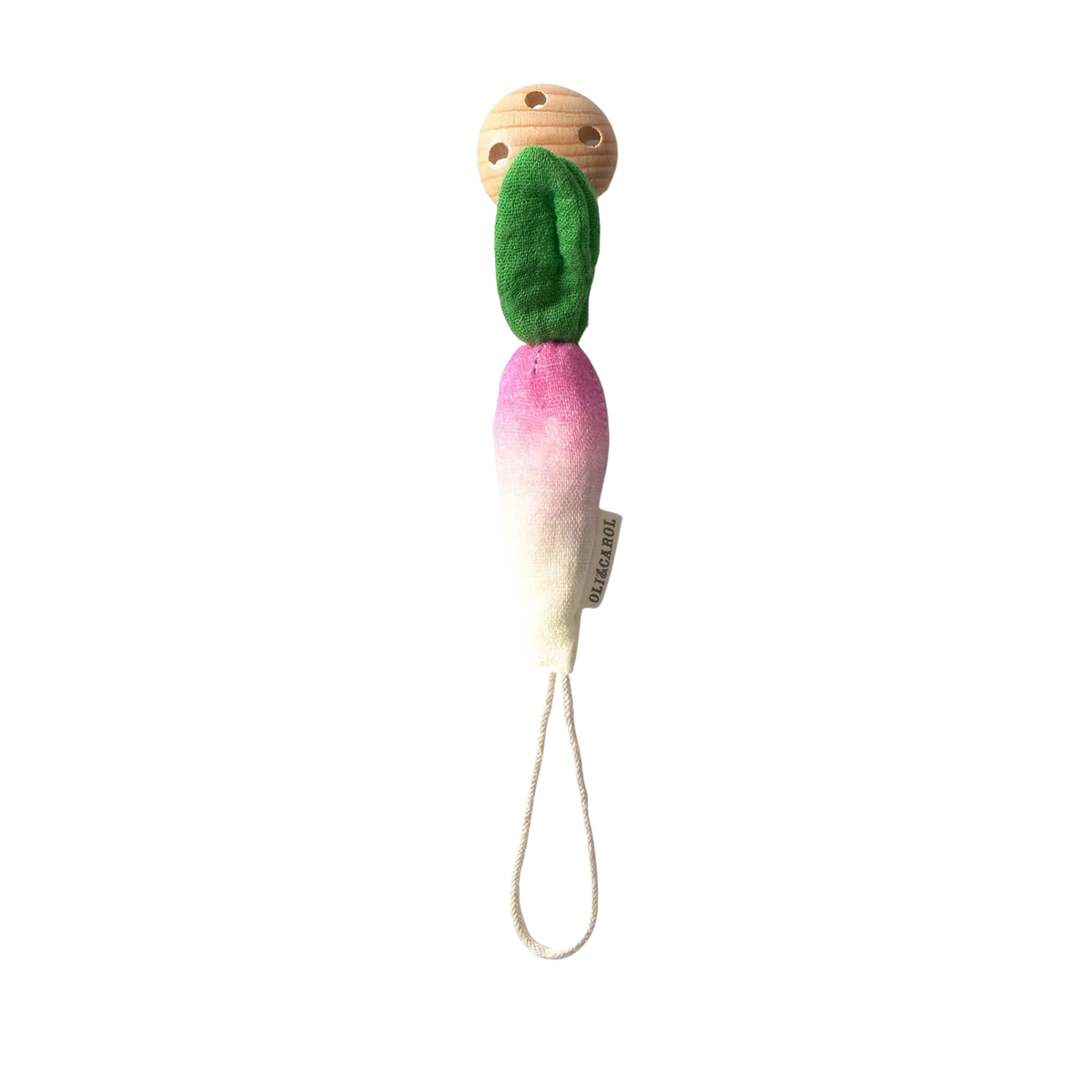 Oli&Carol speenkoord Ramona the Radish, radijsvormig met houten klem