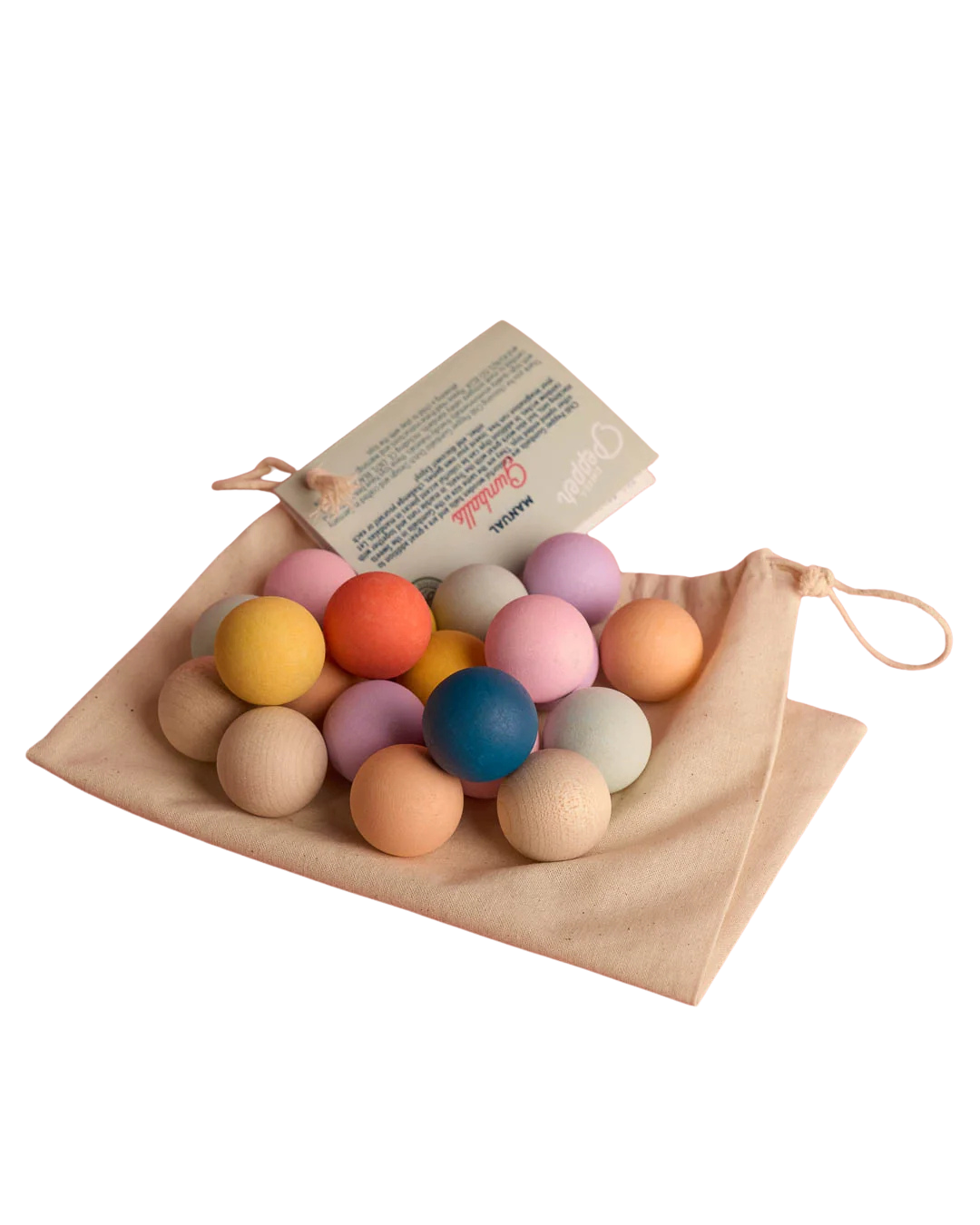 Chill Pepper Gumballs, houten ballen in pastelkleuren op een katoenen zakje