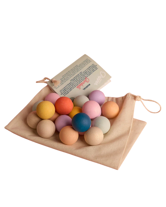 Chill Pepper Gumballs, houten ballen in pastelkleuren op een katoenen zakje
