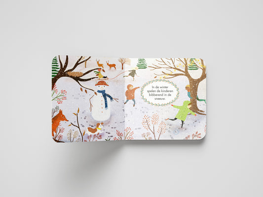 Winterpagina van het kartonboek De Vier Jaargetijden