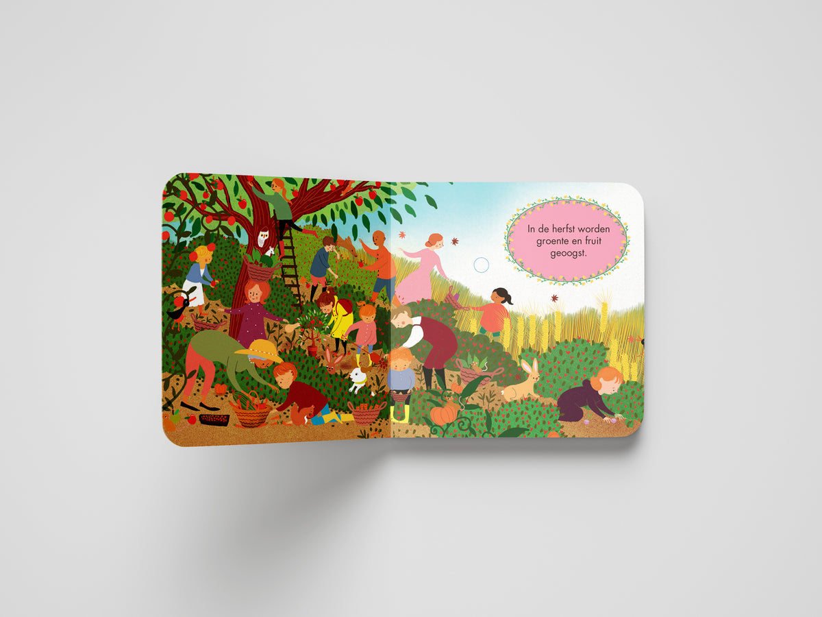 Herfstpagina van het kartonboek De Vier Jaargetijden