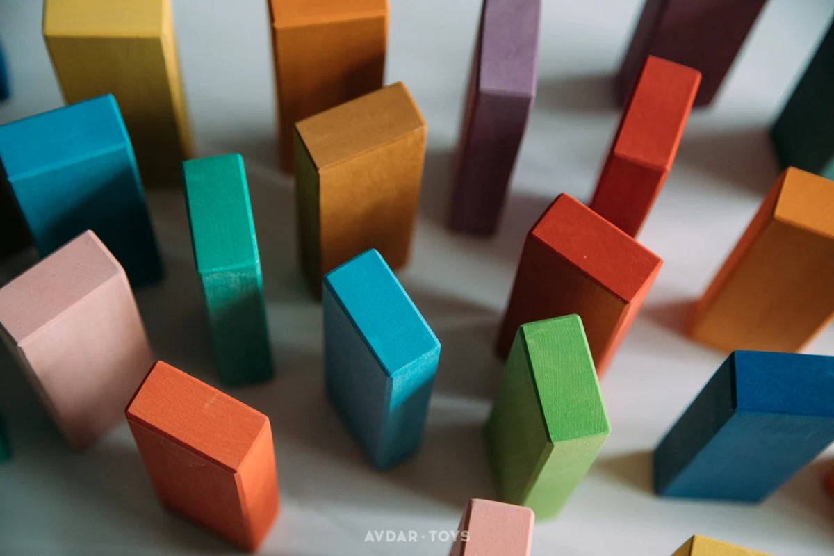 Houten brick blocks, regenboog kleuren, 24-delig, AVDAR