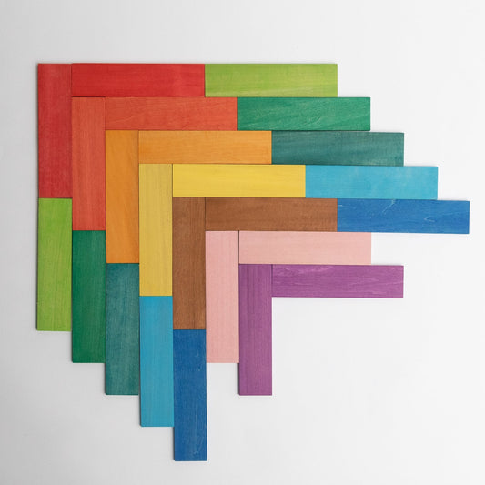 Platte houten blokken, regenboog kleuren 24-delig, AVDAR