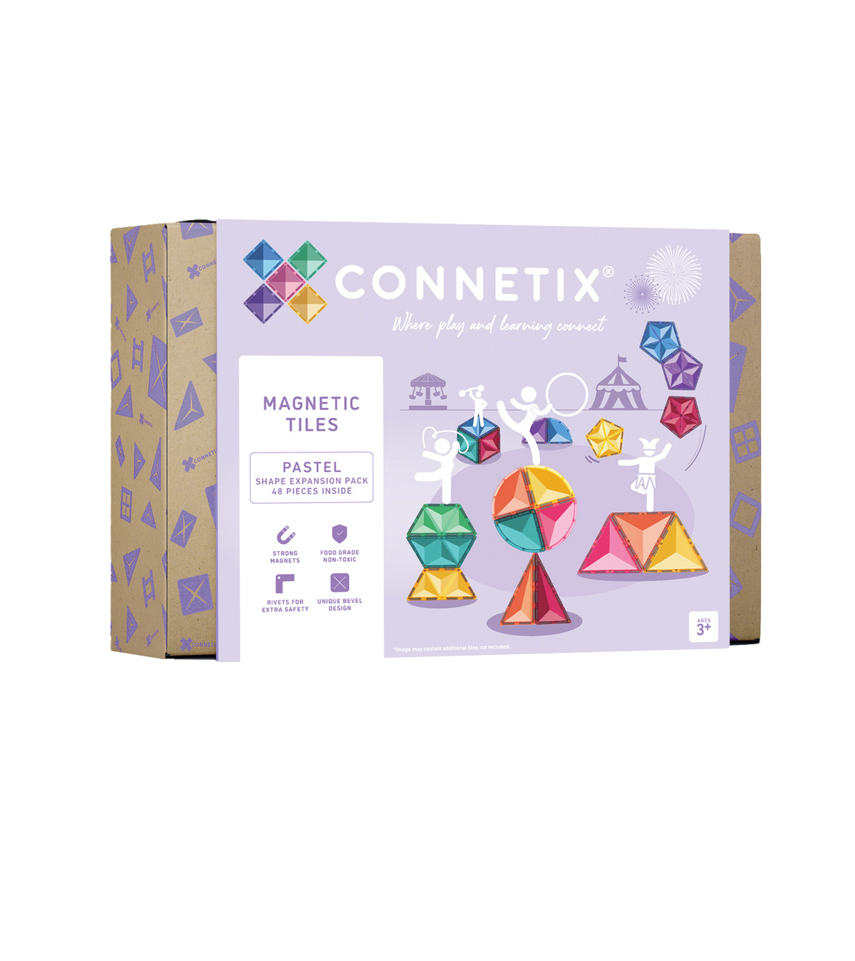 CONNETIX Pastel Shape Expansion Pack met 48 magnetische tegels in bijzondere vormen in doos