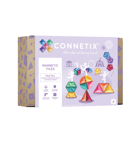 CONNETIX Pastel Shape Expansion Pack met 48 magnetische tegels in bijzondere vormen in doos