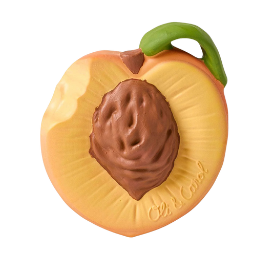 Oli&Carol bijtring Palm Peach, vorm van een doorgesneden perzik