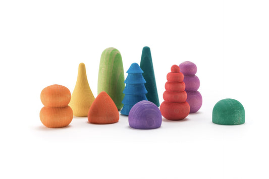 Tien houten regenboog bonsais van Ocamora in verschillende vormen