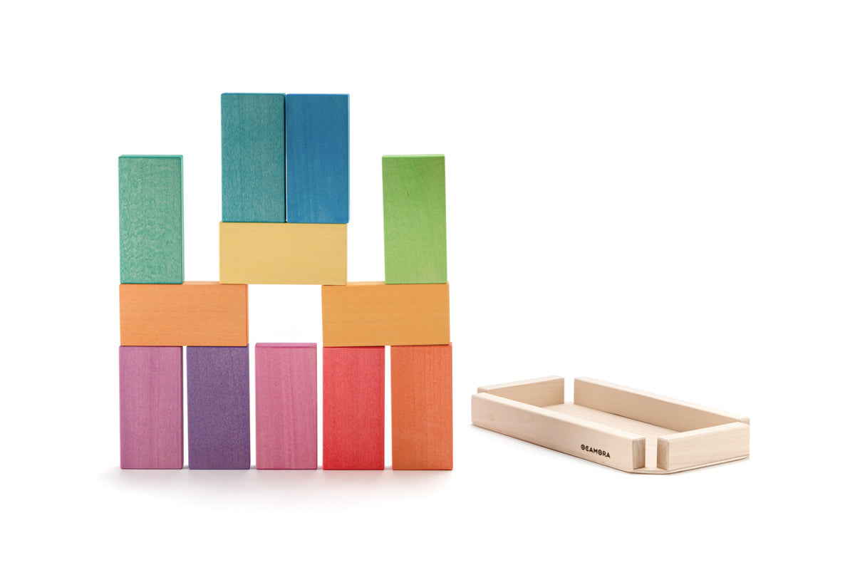 Houten regenboog bouwplanken groot, 12-delig, Ocamora