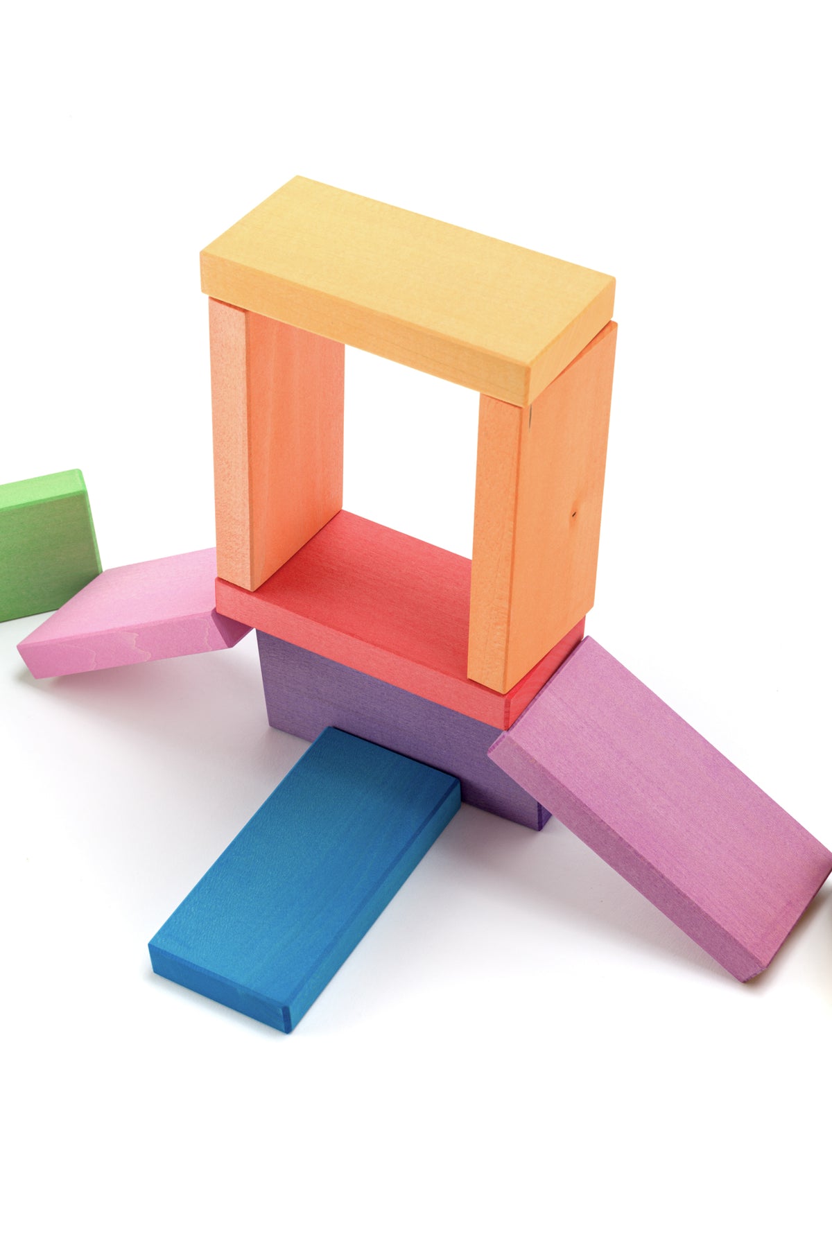 Houten regenboog bouwplanken groot, 12-delig, Ocamora