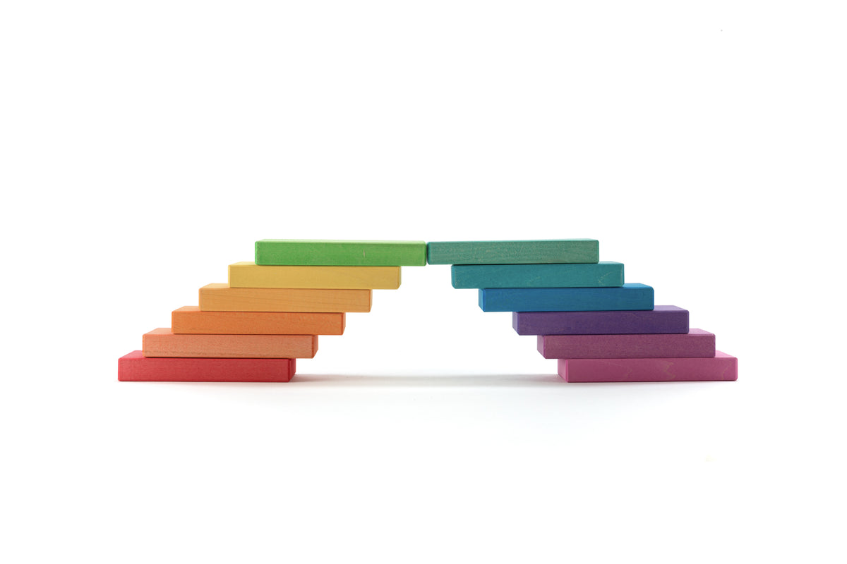 Houten regenboog bouwplanken groot, 12-delig, Ocamora
