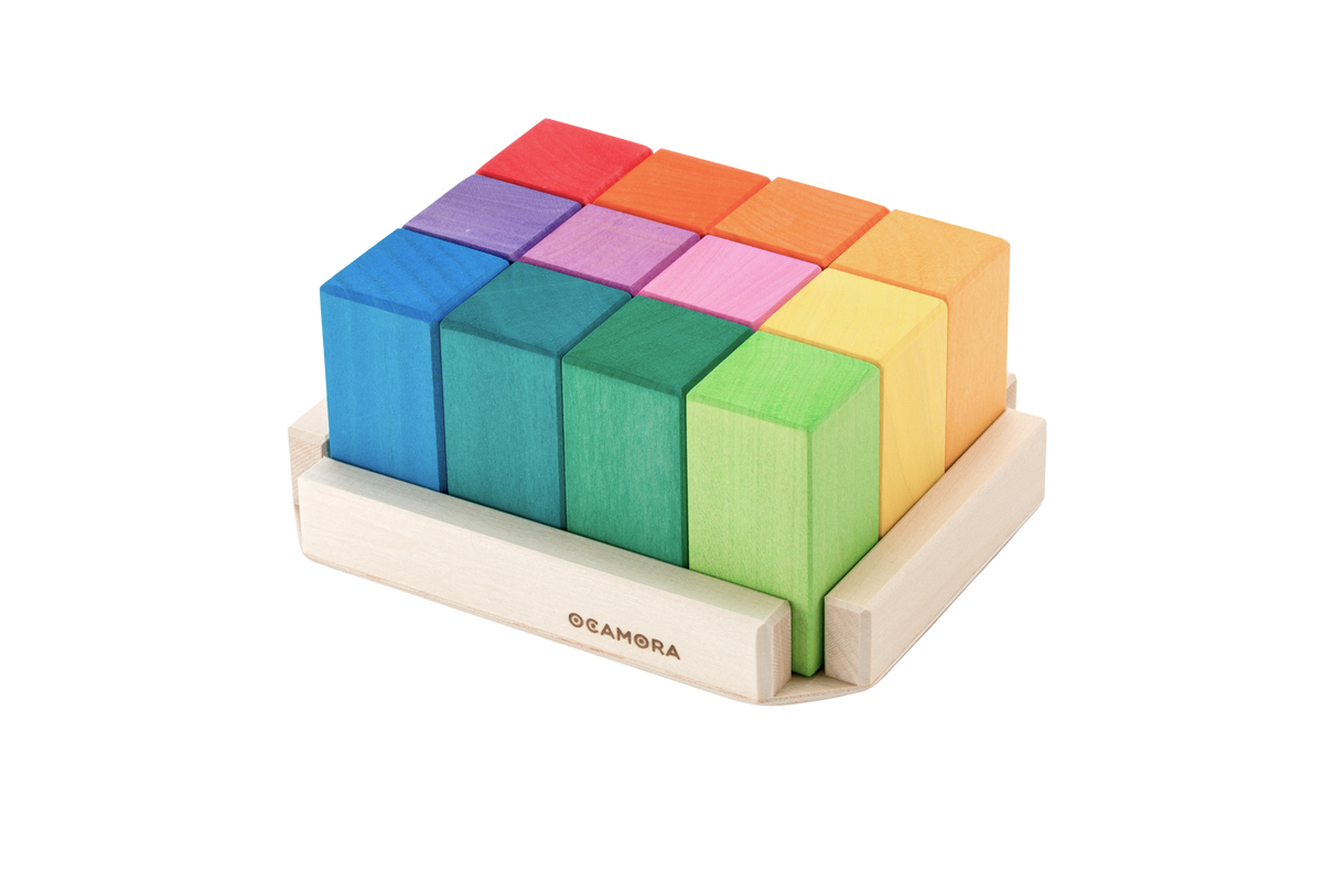 Rechthoekige houten blokken regenboog, 12-delig, Ocamora