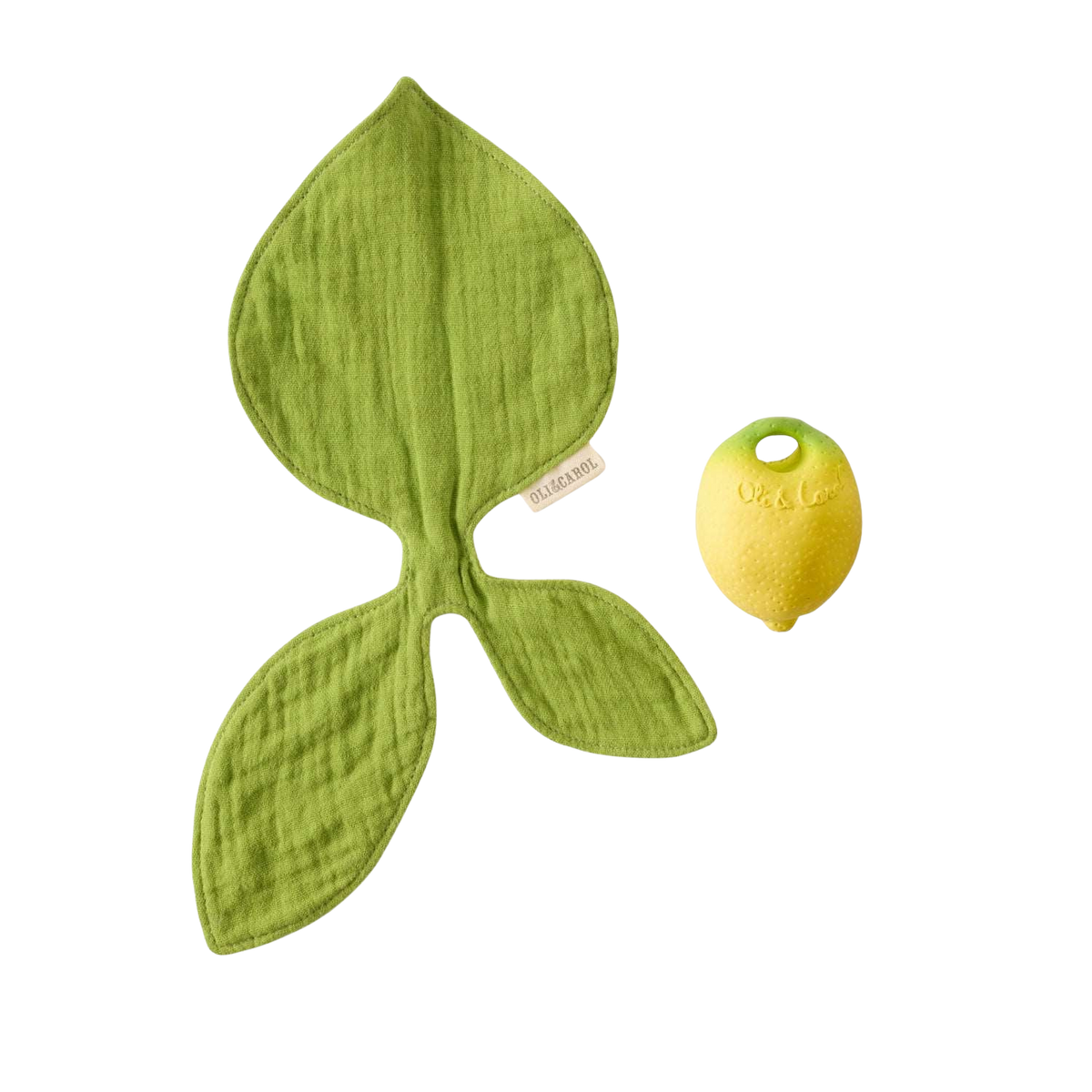 Oli&Carol mini doudou-bijtring Lou the Lemon met mousseline blad los