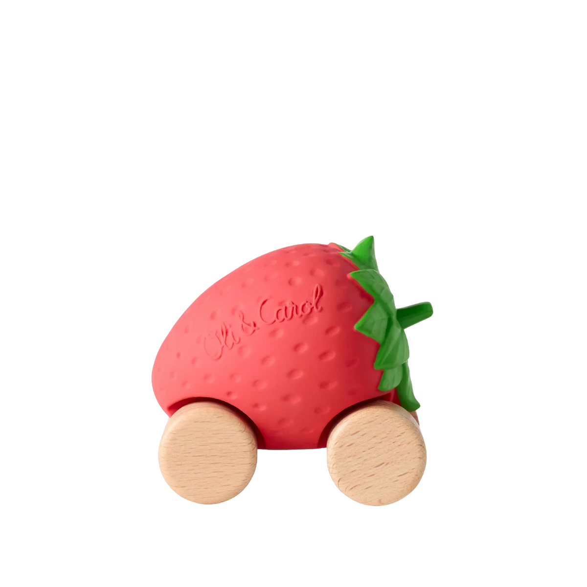 Oli&Carol speelgoedautootje Sweety the Strawberry, aardbeivorm op houten wieltjes