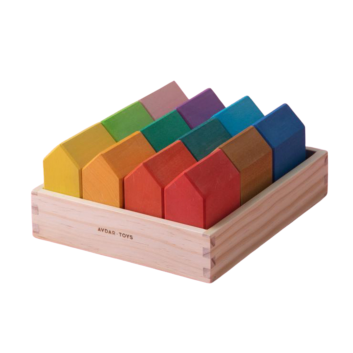 Regenboog huisjesblokken hout, 12-delig, AVDAR