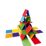 Tweeënvijftig houten regenboogbouwplaten van Bauspiel in drie formaten 