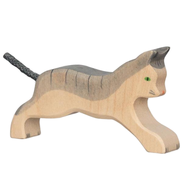 Holztiger houten rennende kat