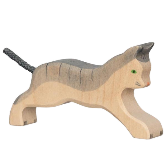 Holztiger houten rennende kat