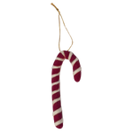 Gamcha vilten kerstornament, zuurstokje in donkerrood met wit