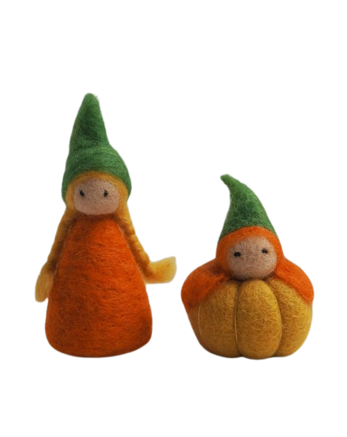 Gamcha vilten Halloween-meisjes met pompoen, groen en geel