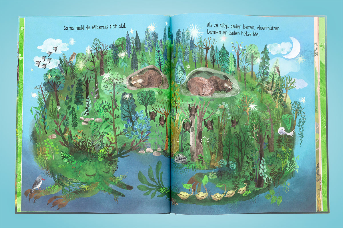 Inkijkpagina van De Wildernis met slapende beren en vleermuizen