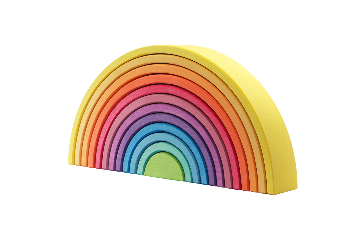 Grote gele houten regenboog van Ocamora met 12 losse bogen