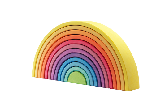 Grote gele houten regenboog van Ocamora met 12 losse bogen