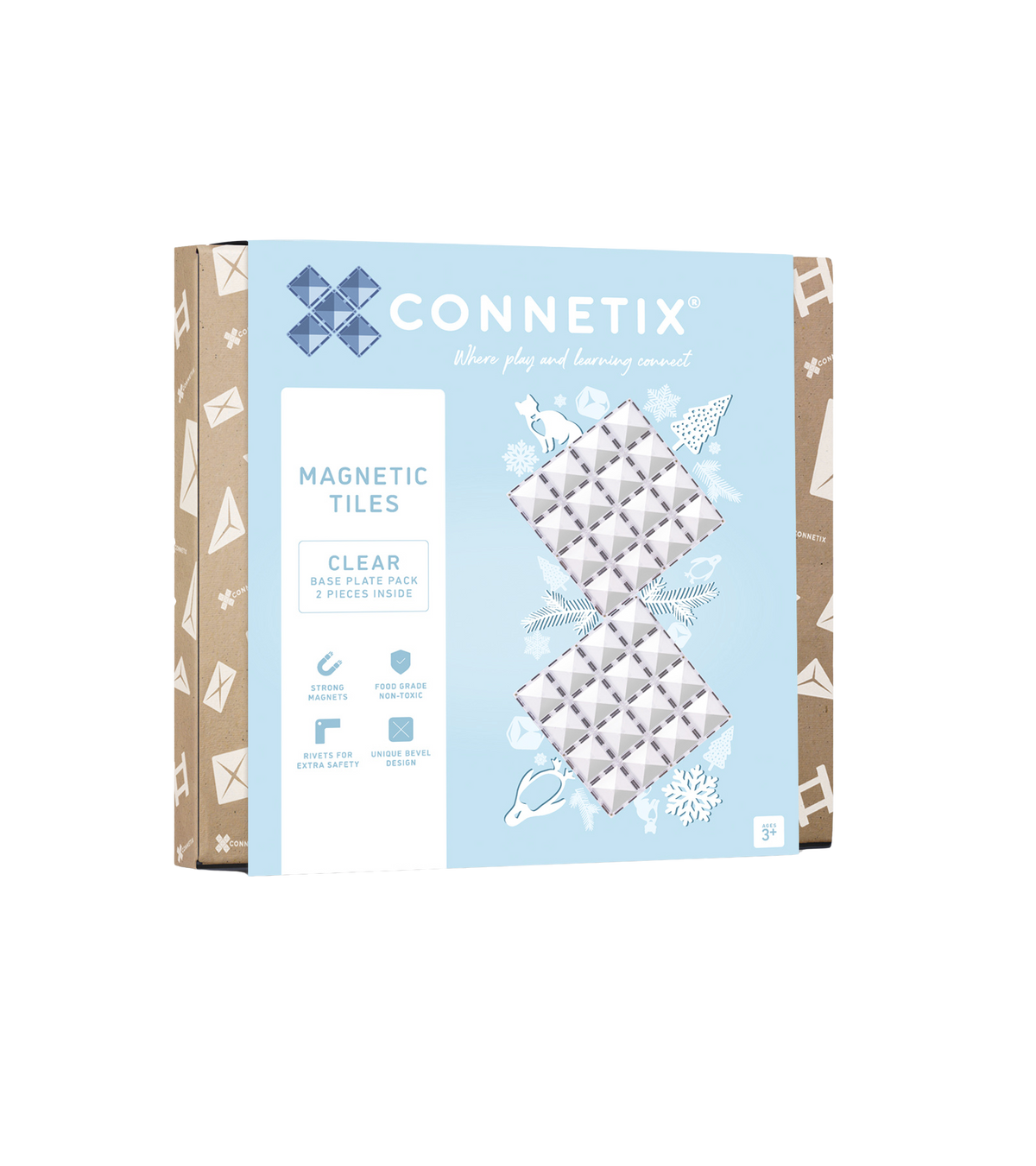 Twee transparante magnetische basisplaten van CONNETIX van 30 x 30 cm in doos