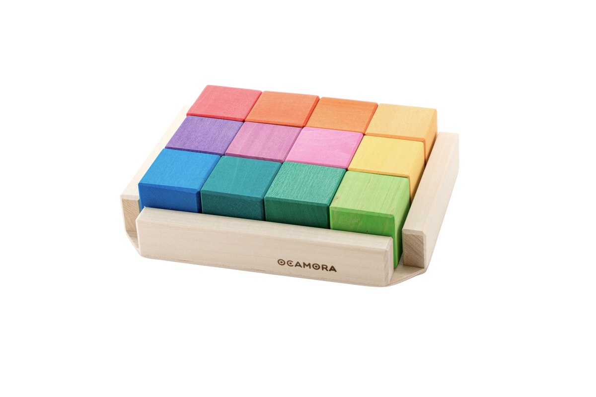 Houten regenboogkubussen, 12-delig, Ocamora