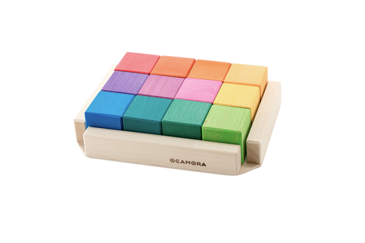 Houten regenboogkubussen, 12-delig, Ocamora
