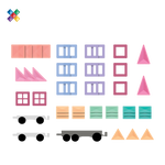 CONNETIX Pastel Transport Pack met magnetische tegels en voertuigonderstellen. Alle onderdelen los