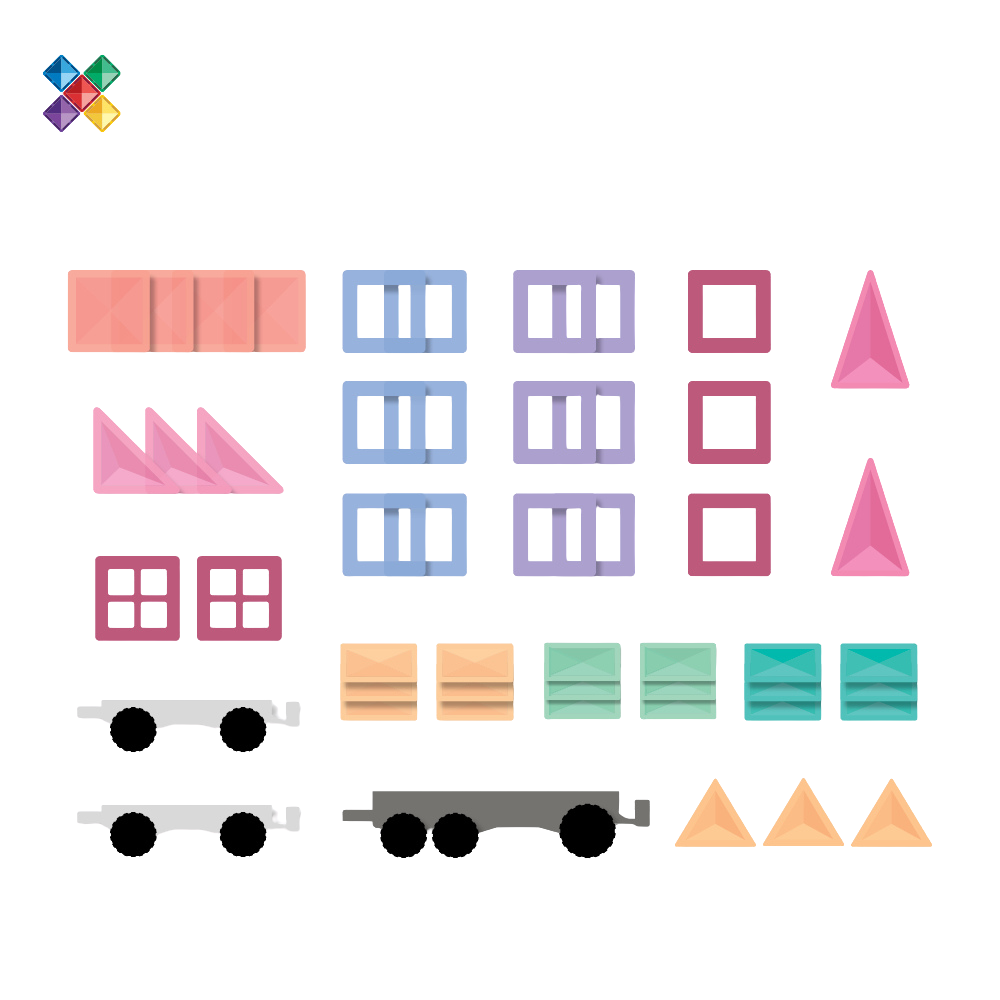 CONNETIX Pastel Transport Pack met magnetische tegels en voertuigonderstellen. Alle onderdelen los
