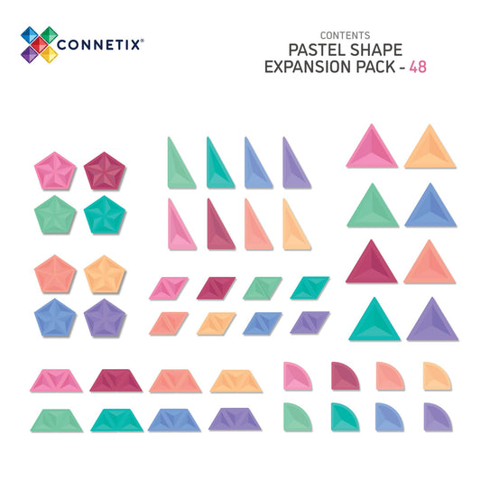 CONNETIX Pastel Shape Expansion Pack met 48 magnetische tegels in bijzondere vormen