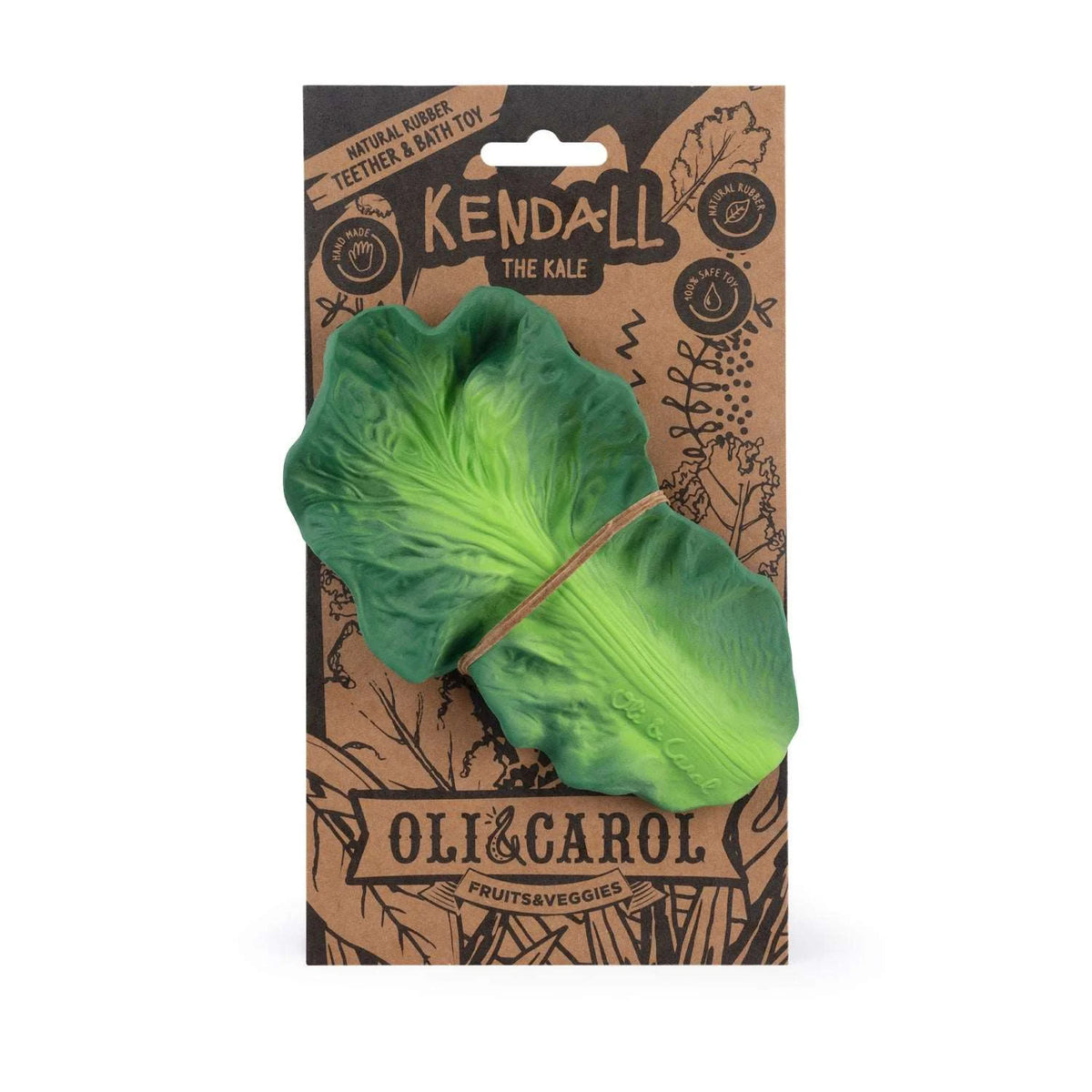 Oli&Carol bijtring Kendall the Kale, vorm van een boerenkoolblad in verpakking