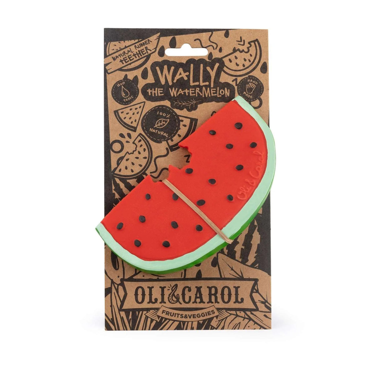 Oli&Carol bijtring Wally the Watermelon, vorm van een aangebeten watermeloenpartje in verpakking