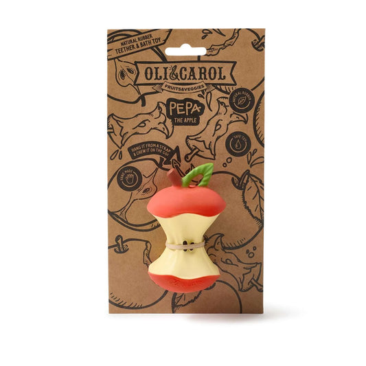 Oli&Carol bijtring Pepa the Apple, vorm van een aangevreten appelklokhuis in verpakking