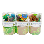 Dinosaur Play Pot van Invitation to Imagine, drie potten Dutch Dough met dinofiguurtjes