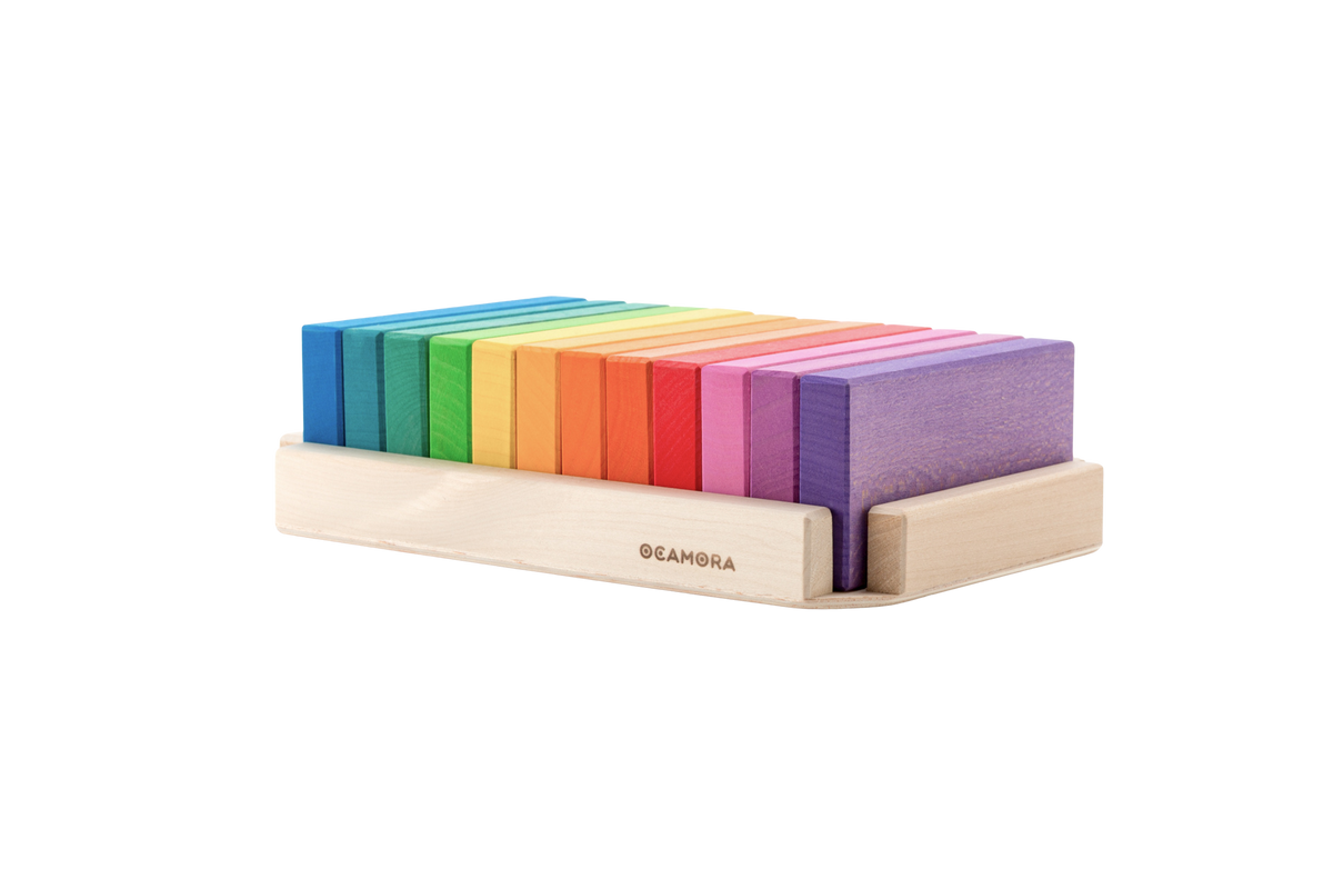 Houten regenboog bouwplanken groot, 12-delig, Ocamora