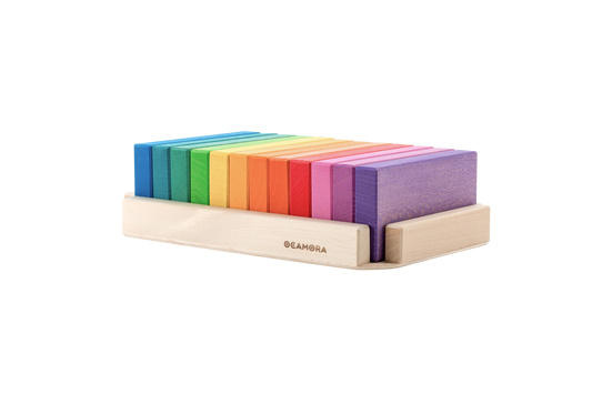 Houten regenboog bouwplanken groot, 12-delig, Ocamora