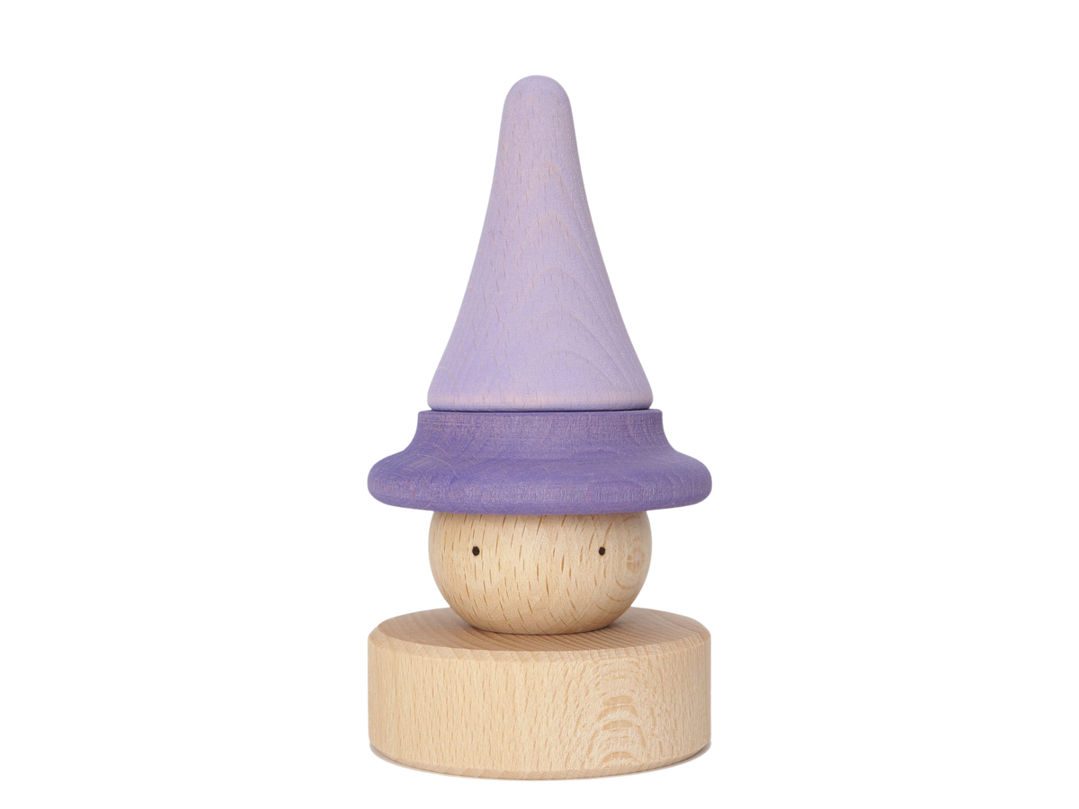 Violette houten stapelfiguur met hoed van Ocamora en vier onderdelen