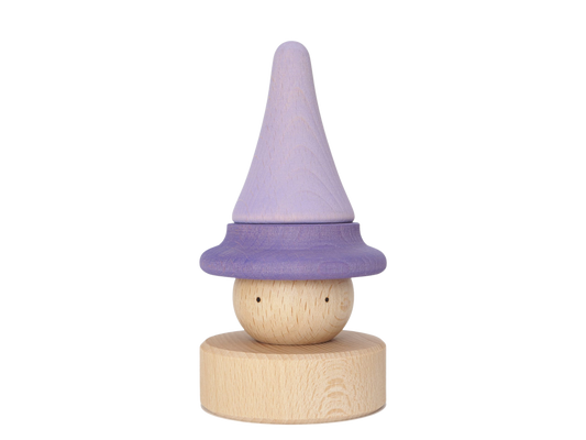 Violette houten stapelfiguur met hoed van Ocamora en vier onderdelen