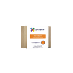 Twaalf houten CONNETIX ballen in heldere regenboogkleuren in doosje