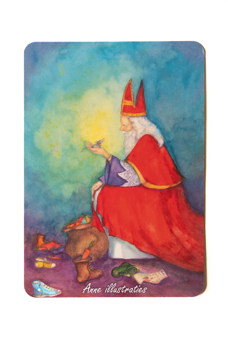 Vertelkaart Die malle verstrooide sint, Anne Illustraties, met transparante achtergrond