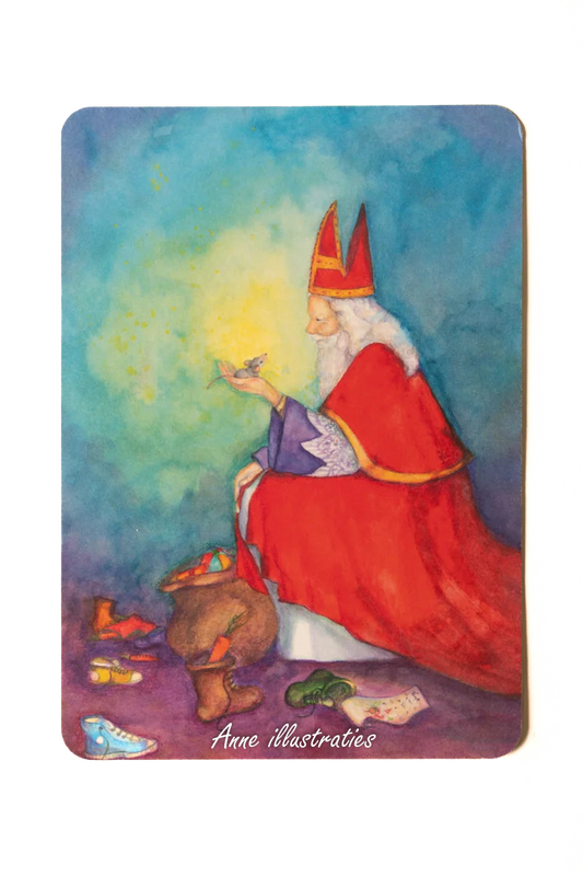 Vertelkaart Die malle verstrooide sint, Anne Illustraties, met transparante achtergrond