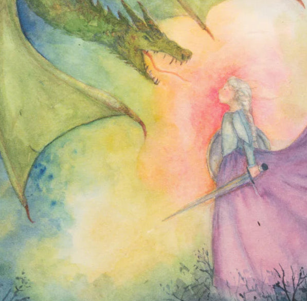 Ansichtkaart Drakenstrijd, Anne Illustraties